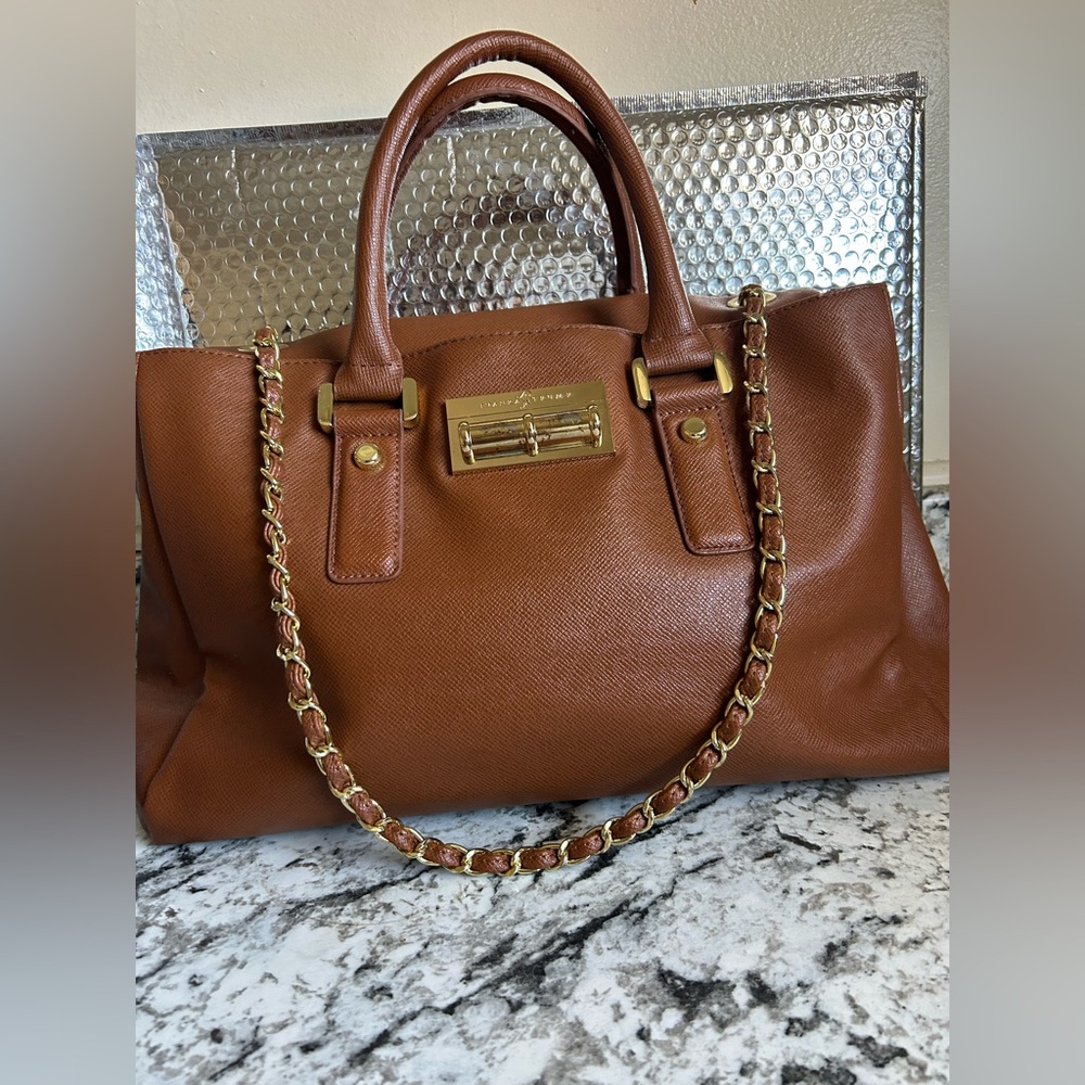 Ivanka Trump Brown Leather Satchel with Gold Chain